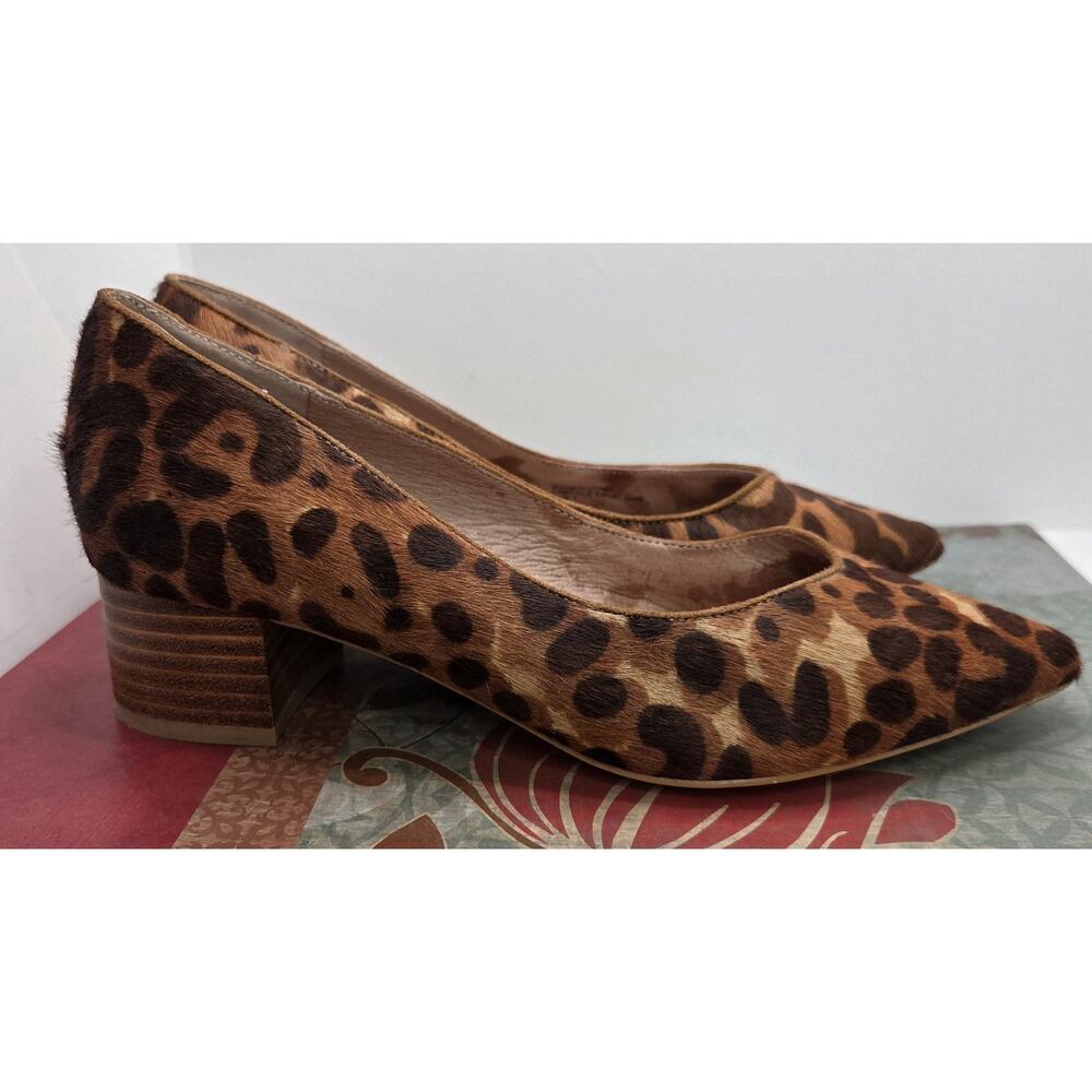 Anthropologie Imogen Heels 1.5" Block Heel Leopard Animal Print Sz 7 Calf Hair